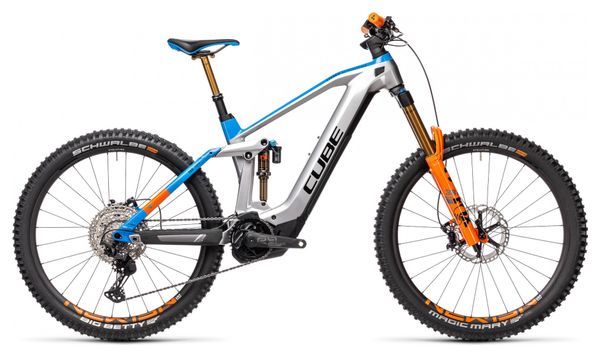 Cube Stereo Hybrid 160 HPC Actionteam 625 27.5 Kiox Elektrische Vollfederung MTB Shimano XT 12S 625 Wh 27.5'' Actionteam Grau Blau Orange 2021