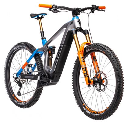 Cube Stereo Hybrid 160 HPC Actionteam 625 27.5 Kiox Elektrische Vollfederung MTB Shimano XT 12S 625 Wh 27.5'' Actionteam Grau Blau Orange 2021