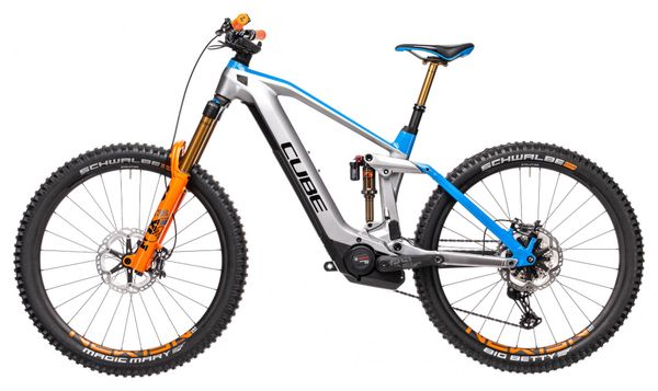 Cube Stereo Hybrid 160 HPC Actionteam 625 27.5 Kiox Elektrische Vollfederung MTB Shimano XT 12S 625 Wh 27.5'' Actionteam Grau Blau Orange 2021