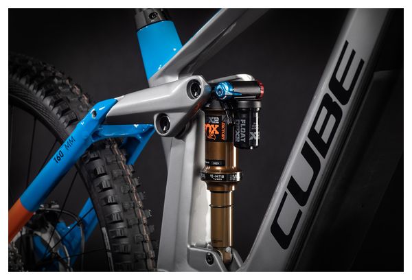Cube Stereo Hybrid 160 HPC Actionteam 625 27.5 Kiox Elektrische Vollfederung MTB Shimano XT 12S 625 Wh 27.5'' Actionteam Grau Blau Orange 2021