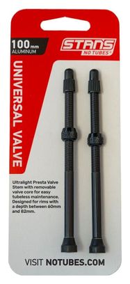 Stan's NoTubes - Paire de valves  Universal  Al  Presta 100mm  Black