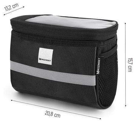 Sacoche de guidon de vélo avec pochette téléphone 2L - Noir