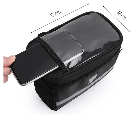 Sacoche de guidon de vélo avec pochette téléphone 2L - Noir