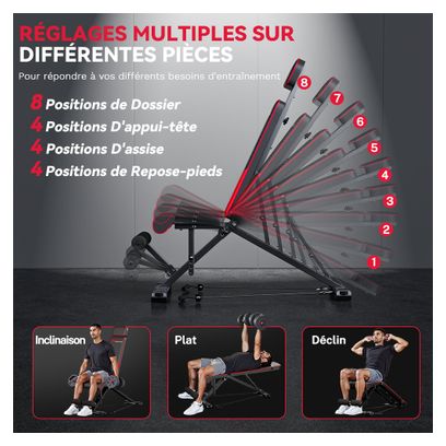 Banc de musculation réglable fitness pliable compact Noir