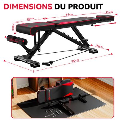 Banc de musculation réglable fitness pliable compact Noir