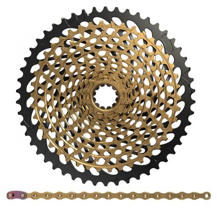 Pack Sram XX1 Eagle XG-1299 Cassette 10-50 Teeth 12V Gold + Sram PC XX1 Eagle 12 Speed Chain 126 Gold Links