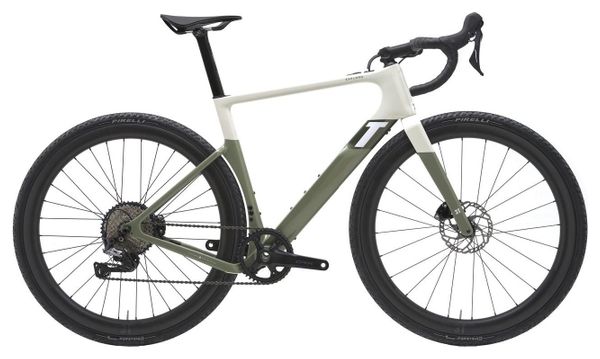 Gravel Bike Électrique 3T Exploro RaceMax Boost Dropbar Shimano GRX 11V 250 Wh 700 mm Blanc Satin Vert Kaki 2022