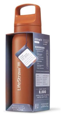 Bouteille filtre à eau LifeStraw Go 2.0 Kyoto Orange isolée en acier inoxydable 1 litre-Orange