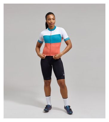Damestrui Le Col Léger Sport Korte Mouw Wit/Blauw/Oranje