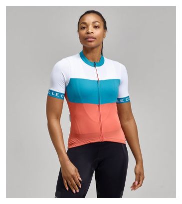 Damestrui Le Col Léger Sport Korte Mouw Wit/Blauw/Oranje