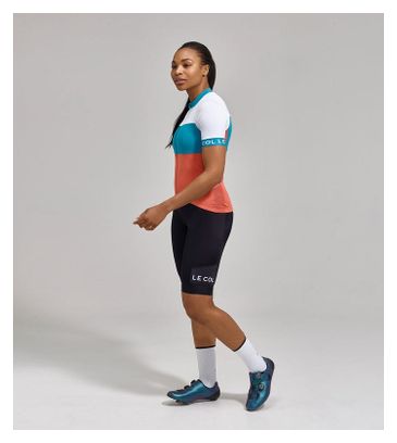 Damestrui Le Col Léger Sport Korte Mouw Wit/Blauw/Oranje