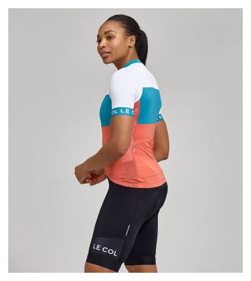 Damestrui Le Col Léger Sport Korte Mouw Wit/Blauw/Oranje