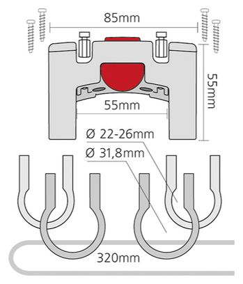 Fixation pour cintre 22 / 26 / 31.8mm Klickfix