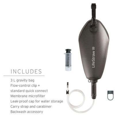 Sac à Eau Pliable Gravitys Avec Filtre – Système Paille 4 étapes, 5000L, Camping Rando