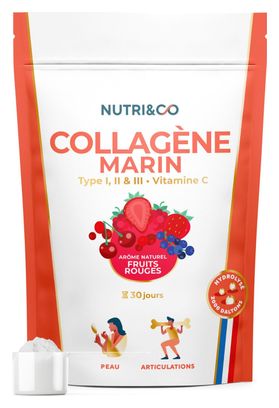 Collagène Marin - Peau et Santé des Articulations - Goût Fruits Rouges - 180 grammes