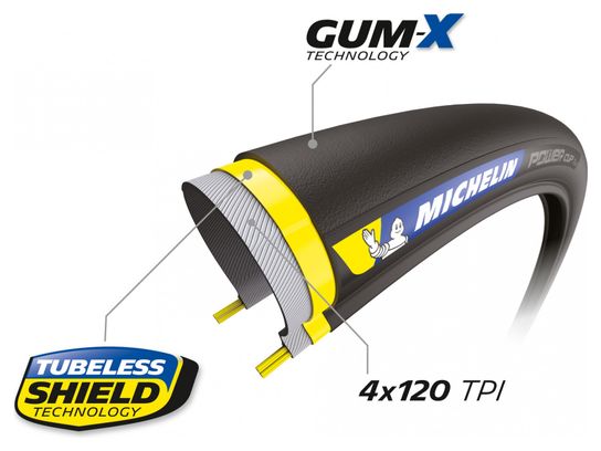 Pneu Route Michelin Power Cup TLR Competition Line 700 mm Tubeless Ready Souple Tubeless Shield Gum-X