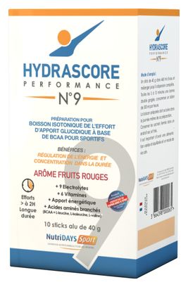 Boisson Energétique et Isotonique sportive HYDRASCORE N°9 Fruits Rouges Boite de 10 sticks de 40g