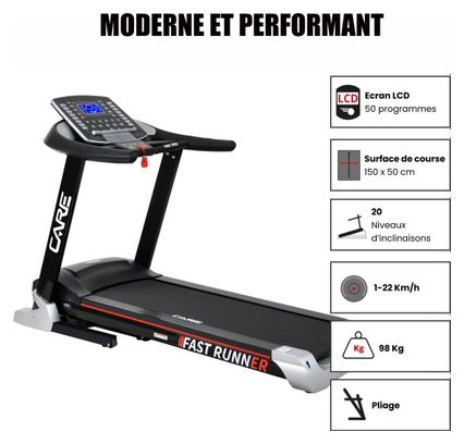 Tapis de course connecté - 22km/h - CARE - FAST RUNNER - KINOMAP