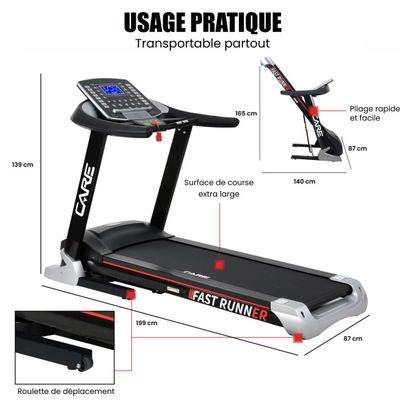 Tapis de course connecté - 22km/h - CARE - FAST RUNNER - KINOMAP