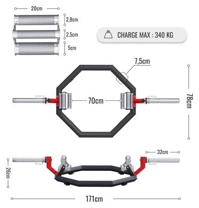 Trap Bar ergonomique à plusieurs poignées - Pour disques Olympiques