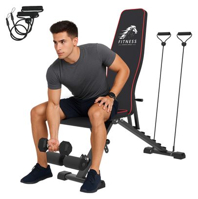 Banc de musculation réglable fitness pliable compact Noir Rouge