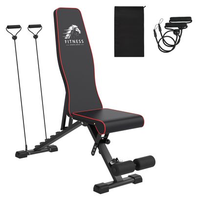 Banc de musculation réglable fitness pliable compact Noir Rouge
