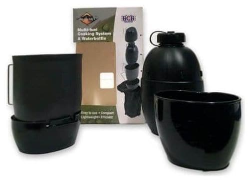 Système de cuisson Bushcraft avec bouteille d'eau Multi-carburant-Noir