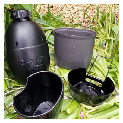 Système de cuisson Bushcraft avec bouteille d'eau Multi-carburant-Noir