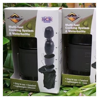 Système de cuisson Bushcraft avec bouteille d'eau Multi-carburant-Noir