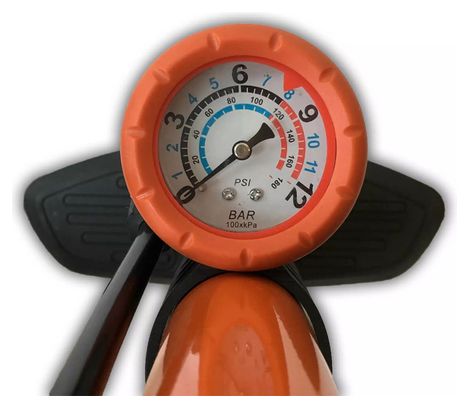 Pompe à pied en acier avec manomètre - 12 BARs - Orange