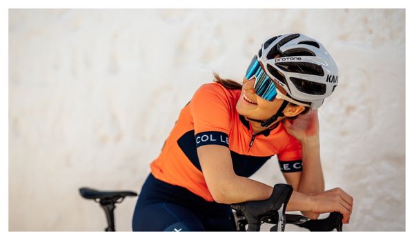 Damen-Kurzarmtrikot Le Col Sport Blau/Orange