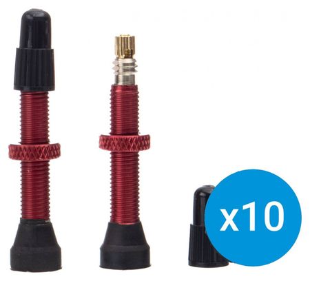 Pack 10 pairs of Neatt Presta Tubeless Valves Red 44mm
