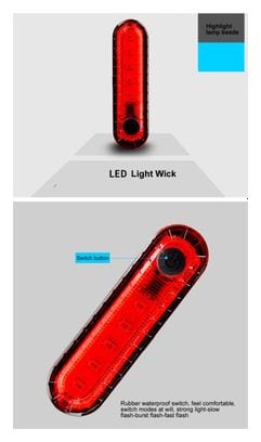 Feu arrière rouge 50 lumens Feu arrière à LED pour vélo