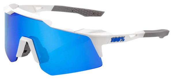 100% Speedcraft XS - Blanco mate - Lentes de espejo multicapa azul