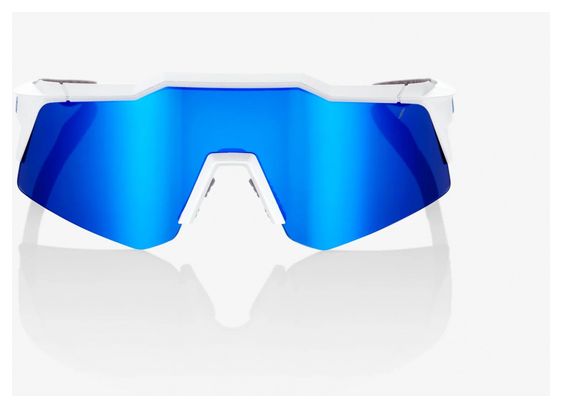 Lunettes 100% Speedcraft XS - Blanc Mat - Verres Miroir Multicouche Bleu