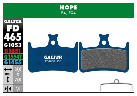 Pastillas de Freno Galfer FD465 G1455 Semimetálicas de Carretera para Frenos de Disco Hope E4 / RX4 (Shimano)