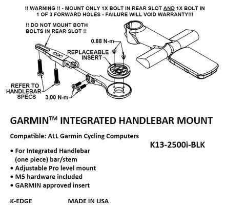 Support Guidon Intégré K-EDGE pour Garmin Edge Noir