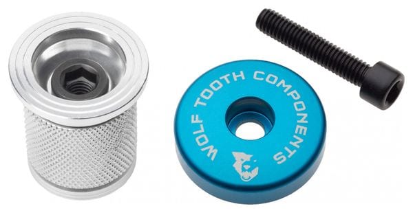 Wolf Tooth Compression Plug with Integrated Spacer Stem Cap 1 1/8'' Blue