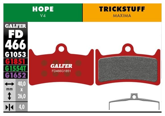 Paire de Plaquettes Semi-Métalliques Galfer FD466 G1851 Advanced pour Freins Hope V4 / Trickstuff Maxima