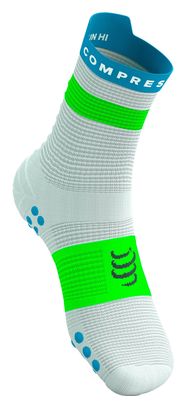Calze Compressport Pro Racing V4.0 Run High Bianco/Blu/Verde