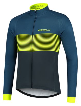 Maillot Manches Longues Velo Rogelli Boost - Homme - Bleu/Jaune fluo
