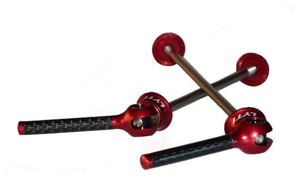 LYTI titanium/red carbon wheel locks (road)
