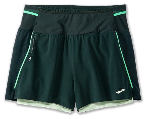 Pantalones cortos 2 en 1 para mujer Brooks High Point Trail 3inch Gris Verde