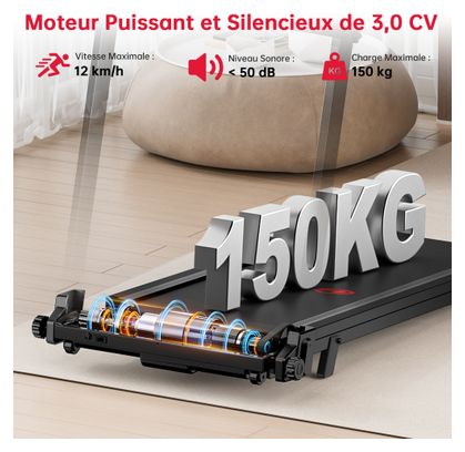 Tapis de course Fitness Q8 avec poignées pliable compact Noir