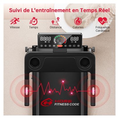 Tapis de course Fitness Q8 avec poignées pliable compact Noir