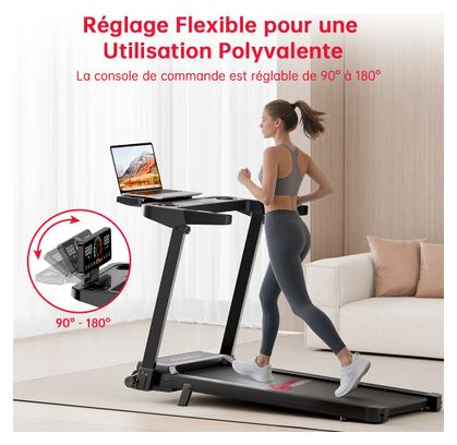 Tapis de course Fitness Q8 avec poignées pliable compact Noir
