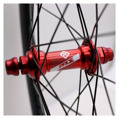 Paire de Roues Pride Gravity Aero UD Gloss Expert Carbone Disc 28H Moyeu Rouge