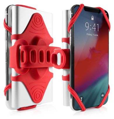 Bike Tie Pro Pack Red : support pour téléphone (écran 4 à 6.5 pouces) et batterie externe - fixation guidon ou tige de vélo - Rouge
