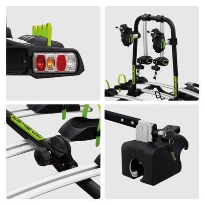 Porte-Vélos sur Boule d'Attelage PRO Z4  pour 4 vélos - Attelage avec levier - Système de Sécurité - Châssis Acier/Aluminium - 15kg par rail