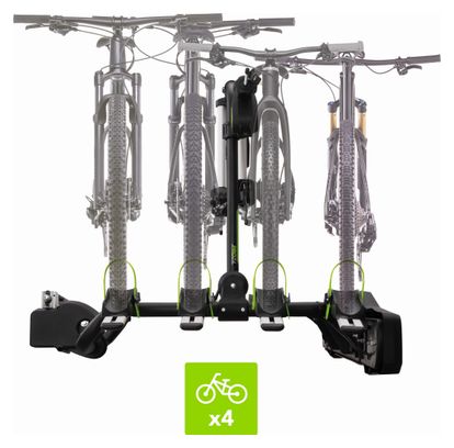 Porte-Vélos sur Boule d'Attelage PRO Z4  pour 4 vélos - Attelage avec levier - Système de Sécurité - Châssis Acier/Aluminium - 15kg par rail